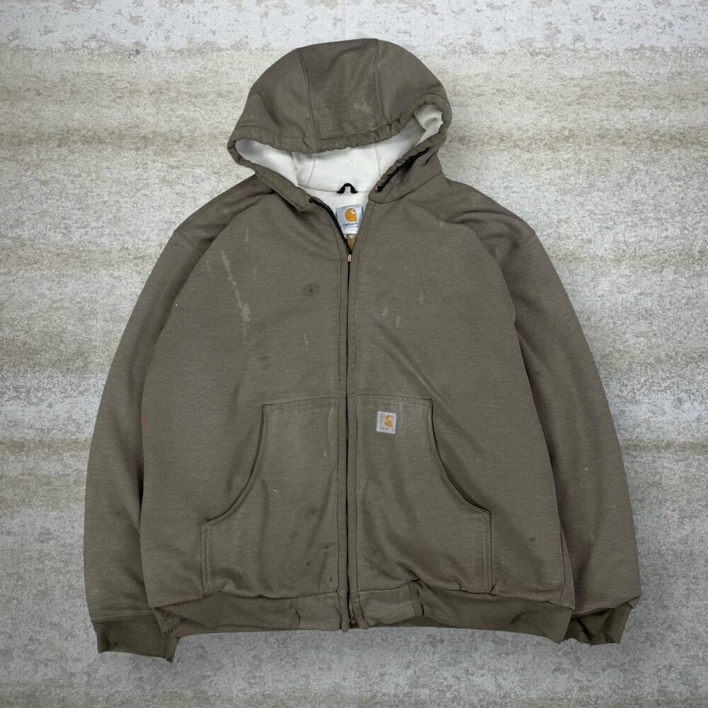 Vintage Y2K Carhartt Hoodie Mens L Chocolate Brown Waffle Lined Cotton Pullover